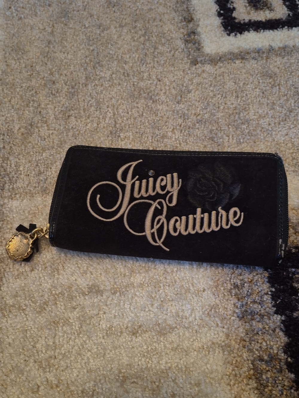 Juicy Couture Black Zip-Around Wallet with Gold Charm